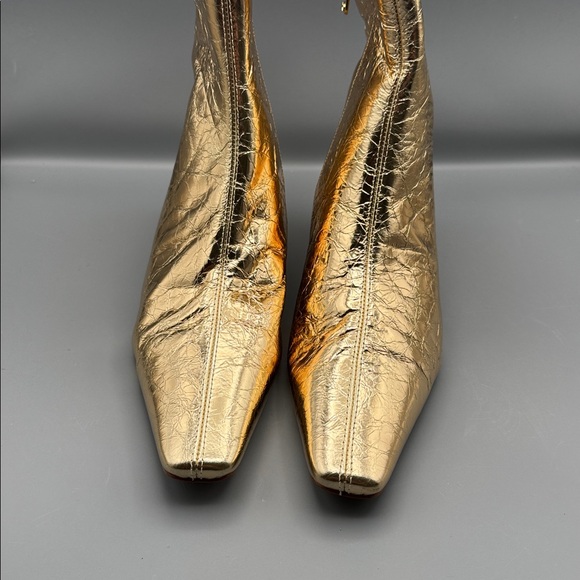 Michael Kors Cosmo Crinkle Metallic Leather Kitten Heel Booties in Gold - Picture 2 of 4